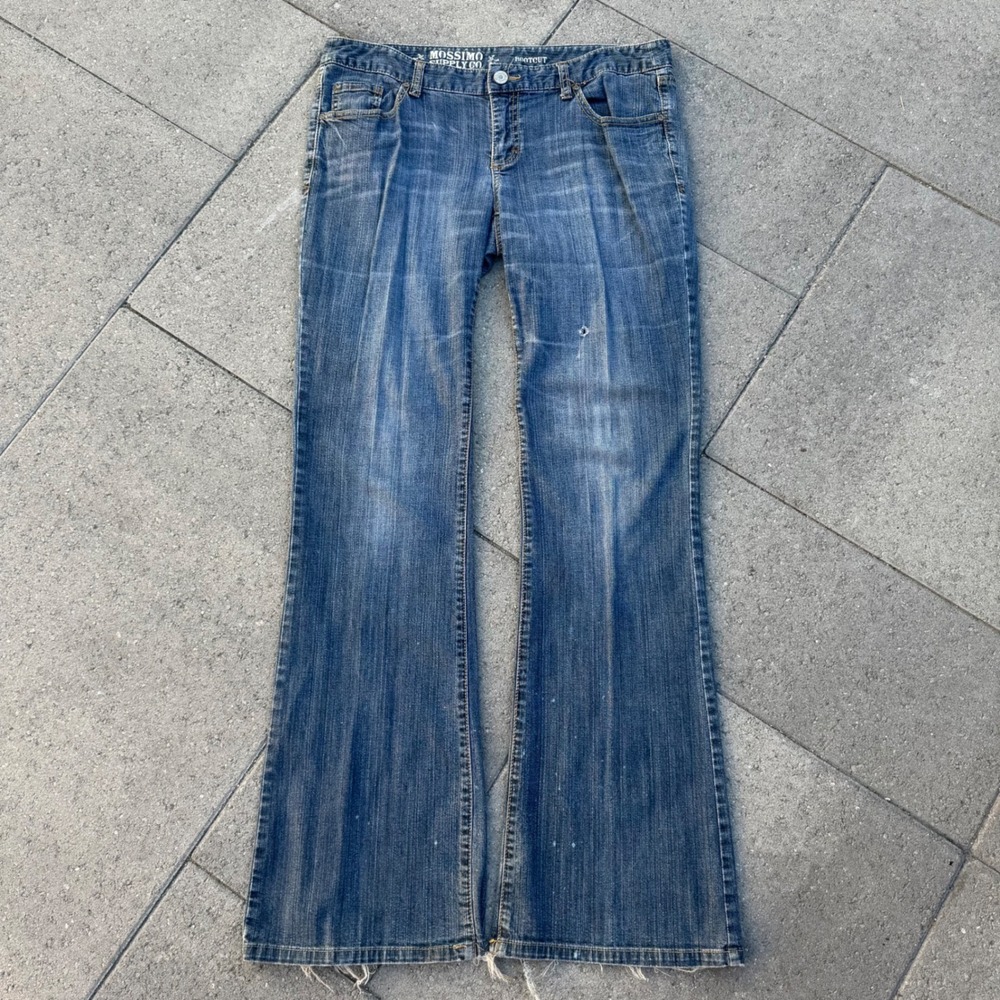 Mossimo Supply Co Bootcut Jeans Womens 13L Medium Wash Low Rise Y2K Distressed